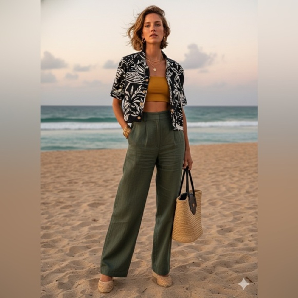 Panama Jack Tropical Palm Print Cropped Button Down Shirt - Coastal Chic M/L
